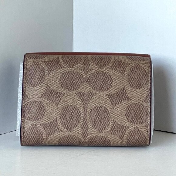 Coach Essential Mini Trifold Wallet Brown Signature Canvas CM438 Rust ORGPKG - Picture 3 of 9